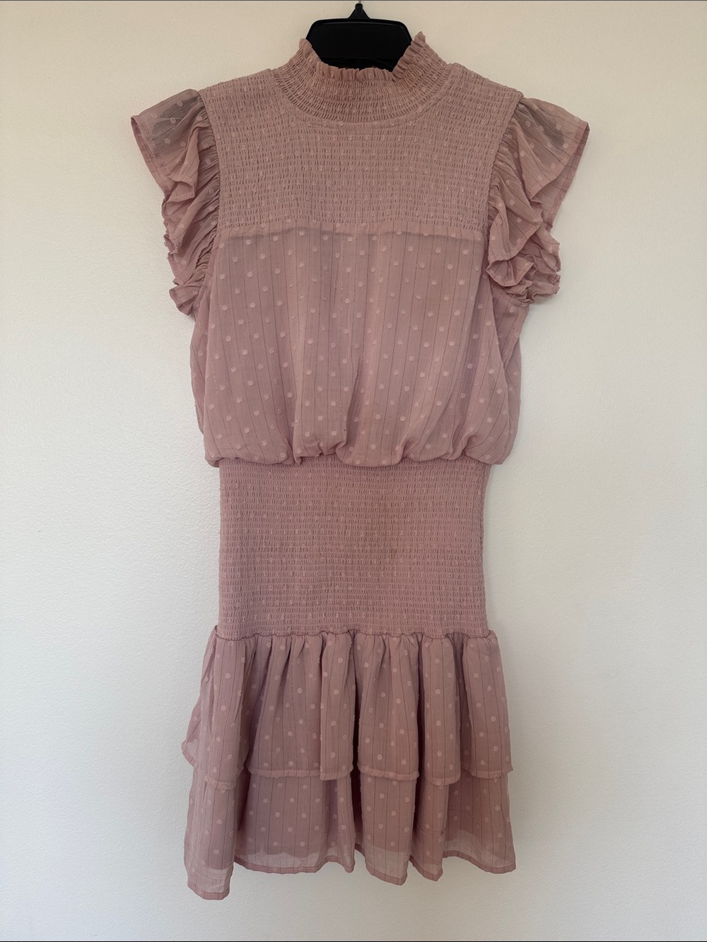 Aqua Dusty Rose Swiss Dot Smocked Mini Dress
